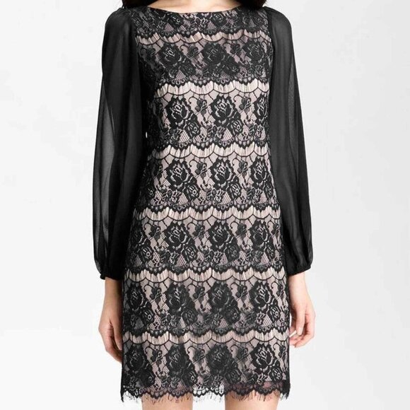 Eliza J Lace Overlay Sheath Bell Long Sleeves Midi Dress P6506 - Picture 1 of 8